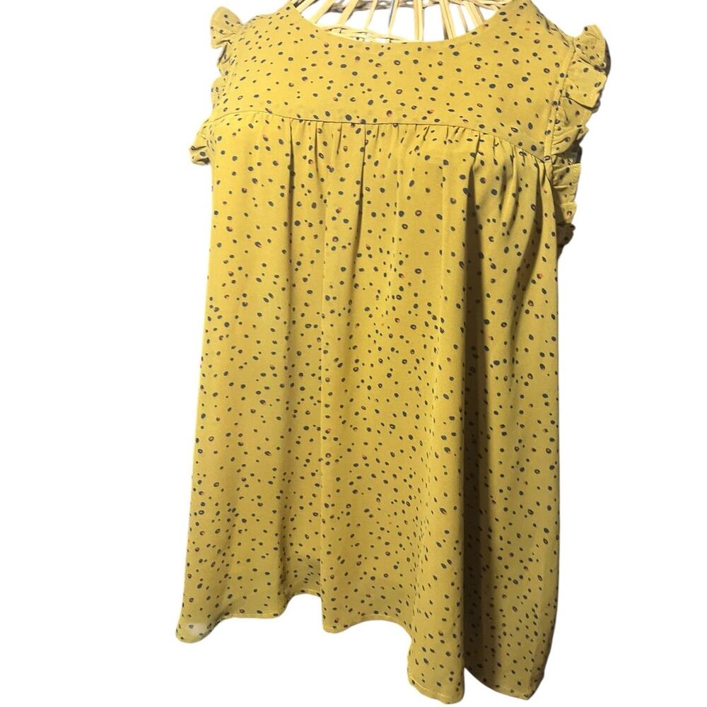 mittoshop Ruffle Sleeveless Mustard Yellow Top w/ Blue & Orange Dots Sz Med NWT